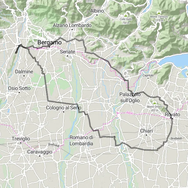 Kartminiatyr av "Vägcykeltur genom pittoreska landskap" cykelinspiration i Lombardia, Italy. Genererad av Tarmacs.app cykelruttplanerare