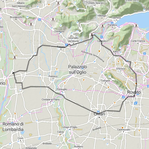 Mapa miniatúra "Cyklotúra cez Adro, Rovato, Chiari a Martinengo" cyklistická inšpirácia v Lombardia, Italy. Vygenerované cyklistickým plánovačom trás Tarmacs.app