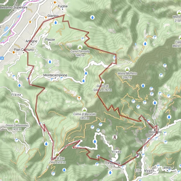 Miniatua del mapa de inspiración ciclista "Ruta de ciclismo de grava alrededor de Montecampione" en Lombardia, Italy. Generado por Tarmacs.app planificador de rutas ciclistas