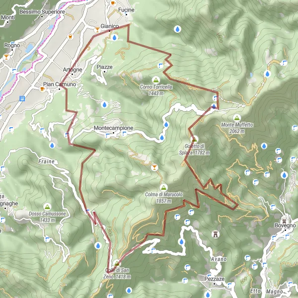 Map miniature of "Gravel Adventure: Gianico to Montecampione" cycling inspiration in Lombardia, Italy. Generated by Tarmacs.app cycling route planner
