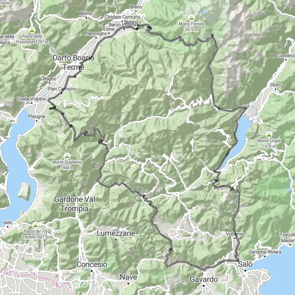 Mapa miniatúra "Dvojkolesová trasa s panoramatickými výhľadmi" cyklistická inšpirácia v Lombardia, Italy. Vygenerované cyklistickým plánovačom trás Tarmacs.app