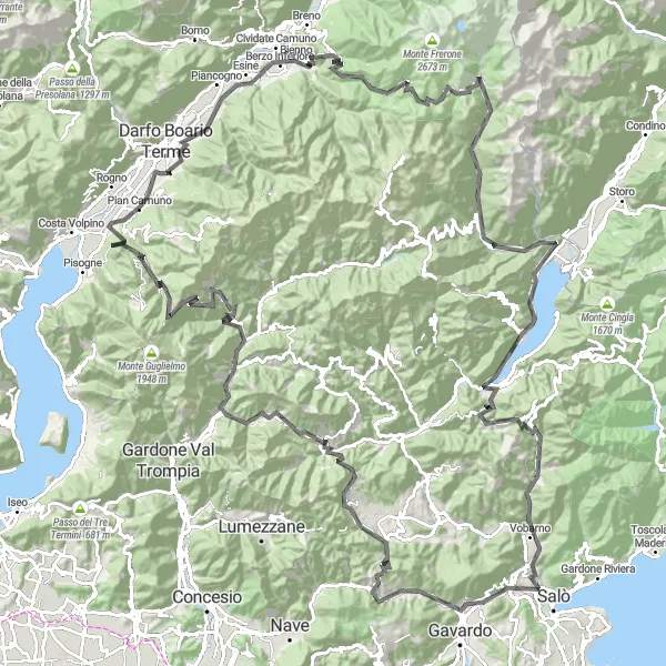 Map miniature of "Gianico Loop" cycling inspiration in Lombardia, Italy. Generated by Tarmacs.app cycling route planner