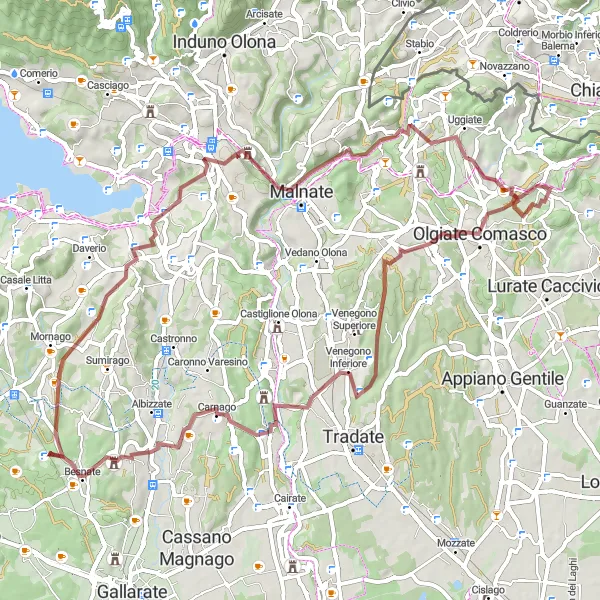 Miniaturekort af cykelinspirationen "Grusvejscykelrute til Jerago" i Lombardia, Italy. Genereret af Tarmacs.app cykelruteplanlægger