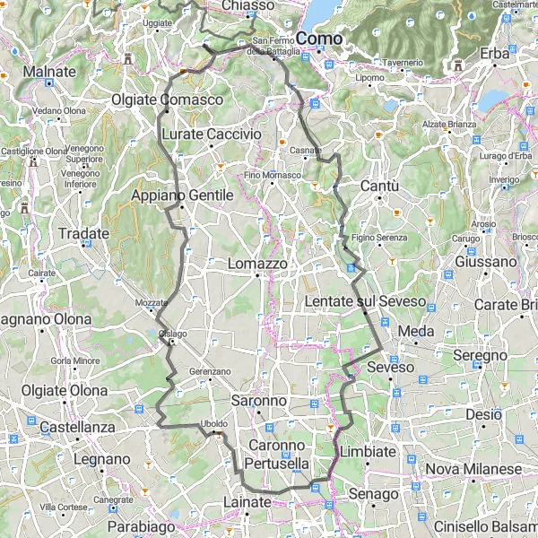 Mapa miniatúra "Cyklotrasa z Parè cez Barlassina a Veniano" cyklistická inšpirácia v Lombardia, Italy. Vygenerované cyklistickým plánovačom trás Tarmacs.app