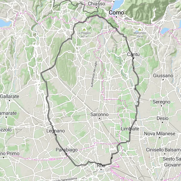 Karttaminiaatyyri "Historialliset kohteet ja kauniit maisemat - pyöräretki Lombardian ympäri" pyöräilyinspiraatiosta alueella Lombardia, Italy. Luotu Tarmacs.app pyöräilyreittisuunnittelijalla