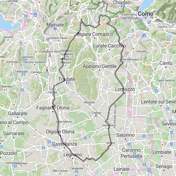 Map miniature of "Gironico al Piano - Binago" cycling inspiration in Lombardia, Italy. Generated by Tarmacs.app cycling route planner