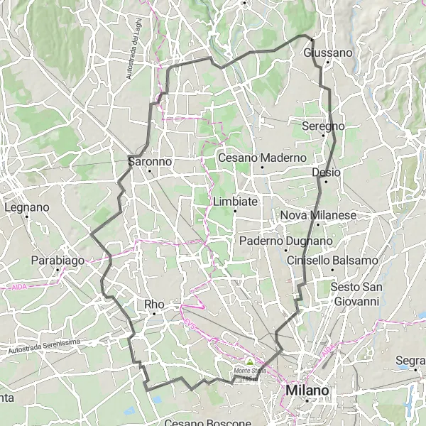 Miniatuurkaart van de fietsinspiratie "Historische Route door Lombardije" in Lombardia, Italy. Gemaakt door de Tarmacs.app fietsrouteplanner