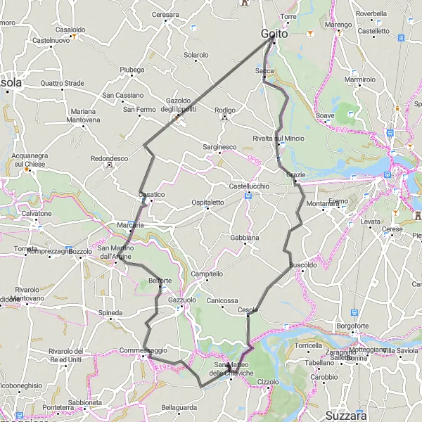 Miniatuurkaart van de fietsinspiratie "Fietsroute door Cesole, Commessaggio en Gazoldo degli Ippoliti" in Lombardia, Italy. Gemaakt door de Tarmacs.app fietsrouteplanner