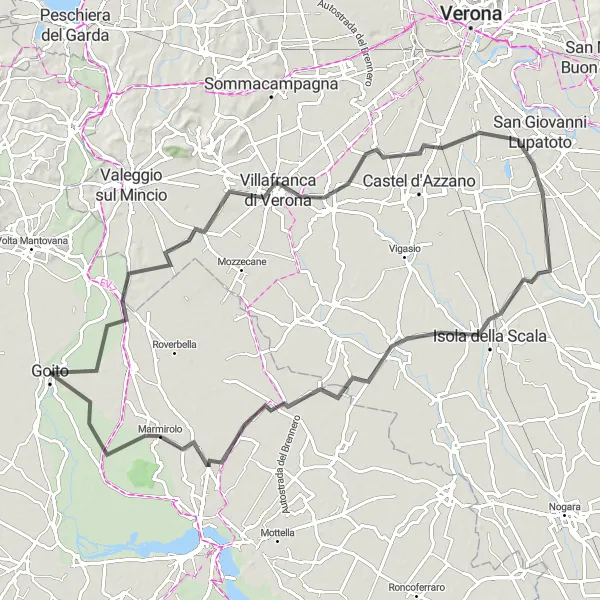 Mapa miniatúra "Quaderni - Marmirolo Road Route" cyklistická inšpirácia v Lombardia, Italy. Vygenerované cyklistickým plánovačom trás Tarmacs.app