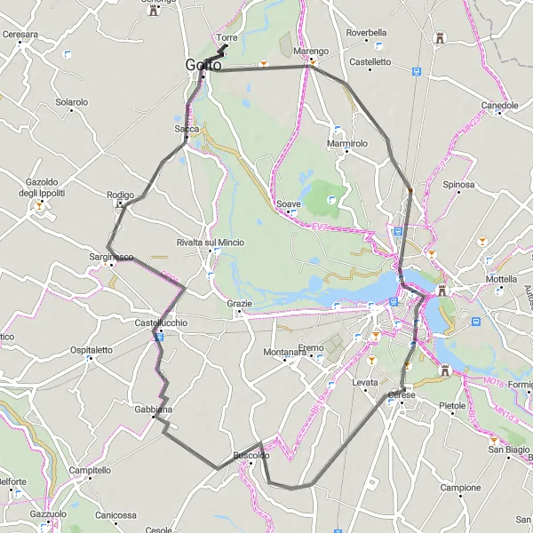 Kartminiatyr av "Mantova Circuit" sykkelinspirasjon i Lombardia, Italy. Generert av Tarmacs.app sykkelrutoplanlegger