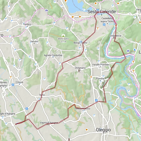 Miniaturní mapa "Gravelový okruh přes Monte Tabor" inspirace pro cyklisty v oblasti Lombardia, Italy. Vytvořeno pomocí plánovače tras Tarmacs.app