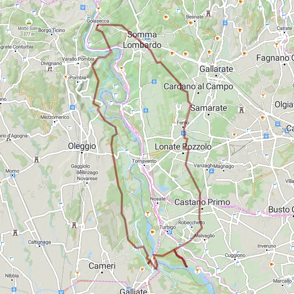 Miniaturní mapa "Gravelová výzva s výstupem na Monte Motta" inspirace pro cyklisty v oblasti Lombardia, Italy. Vytvořeno pomocí plánovače tras Tarmacs.app
