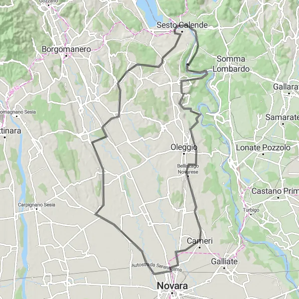 Miniaturekort af cykelinspirationen "Golasecca til Monte Motta cykelrute" i Lombardia, Italy. Genereret af Tarmacs.app cykelruteplanlægger