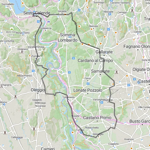 Miniature de la carte de l'inspiration cycliste "Route de Gallarate" dans la Lombardia, Italy. Générée par le planificateur d'itinéraire cycliste Tarmacs.app