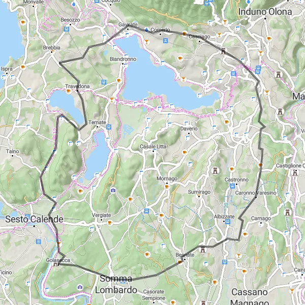 Map miniature of "Road Cycling Adventure to Lake Maggiore" cycling inspiration in Lombardia, Italy. Generated by Tarmacs.app cycling route planner