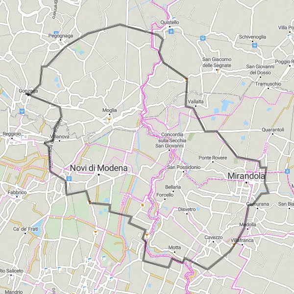 Mapa miniatúra "Cyklistická trasa Pegognaga - Rolo" cyklistická inšpirácia v Lombardia, Italy. Vygenerované cyklistickým plánovačom trás Tarmacs.app