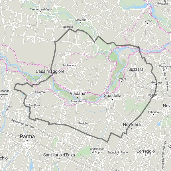 Miniaturní mapa "Cyklistická trasa od Gonzagy" inspirace pro cyklisty v oblasti Lombardia, Italy. Vytvořeno pomocí plánovače tras Tarmacs.app