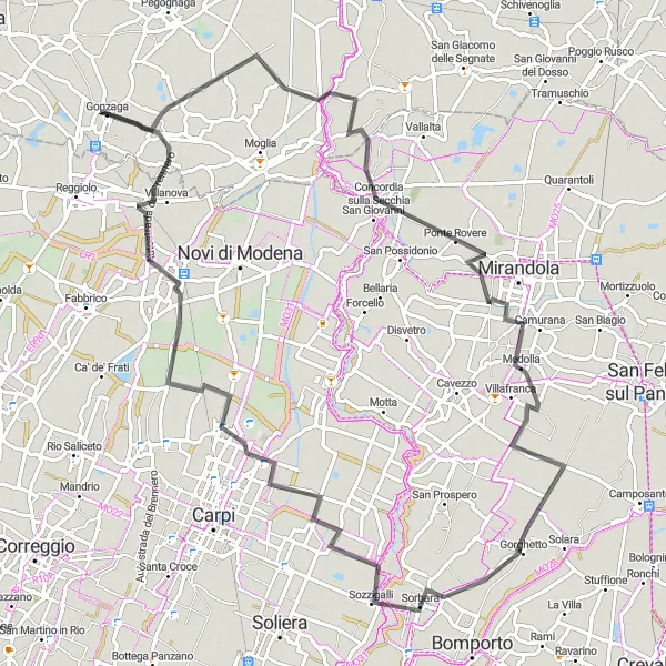 Miniatura della mappa di ispirazione al ciclismo "Passeggiata in bicicletta tra Gonzaga e dintorni" nella regione di Lombardia, Italy. Generata da Tarmacs.app, pianificatore di rotte ciclistiche