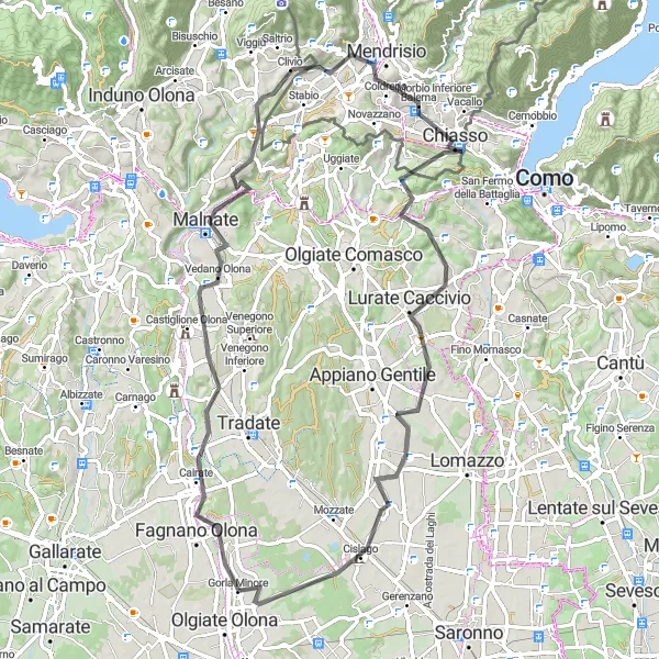 Map miniature of "The Challenging Loop" cycling inspiration in Lombardia, Italy. Generated by Tarmacs.app cycling route planner