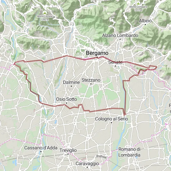 Kartminiatyr av "Grusväg till Trezzo sull'Adda" cykelinspiration i Lombardia, Italy. Genererad av Tarmacs.app cykelruttplanerare