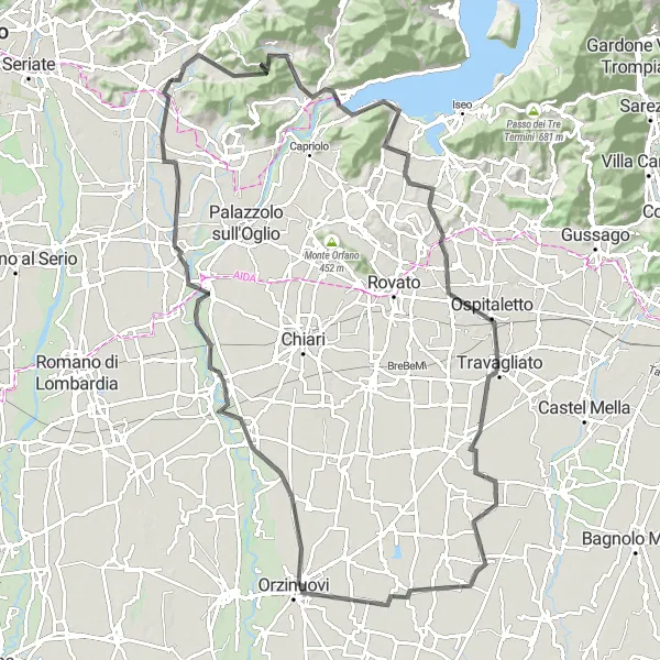 Mapa miniatúra "Výzva na bicyklovom okruhu cez Valico San Giovanni delle Formiche" cyklistická inšpirácia v Lombardia, Italy. Vygenerované cyklistickým plánovačom trás Tarmacs.app