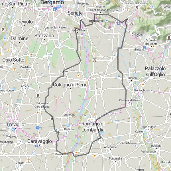 Kartminiatyr av "Kulturelle skatter og vakre landskap" sykkelinspirasjon i Lombardia, Italy. Generert av Tarmacs.app sykkelrutoplanlegger