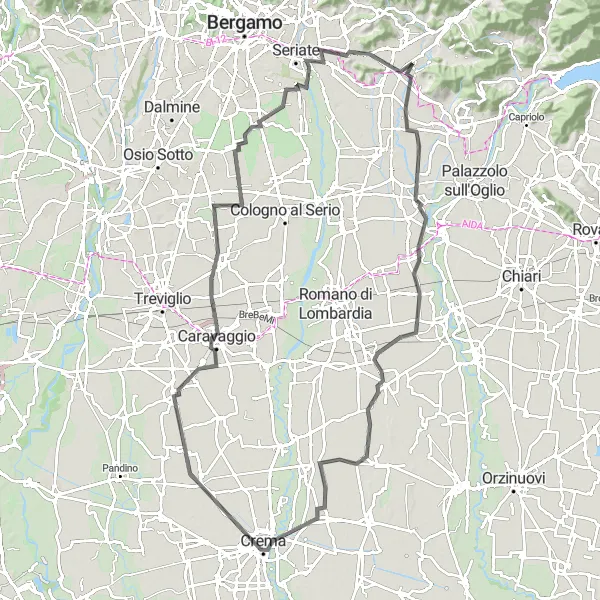 Miniaturní mapa "Silniční cyklostezka kolem Gorlago" inspirace pro cyklisty v oblasti Lombardia, Italy. Vytvořeno pomocí plánovače tras Tarmacs.app