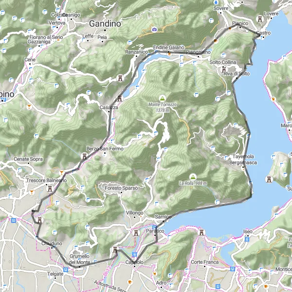 Miniatua del mapa de inspiración ciclista "Ruta de Ciclismo de Carretera por las Colinas de Lombardía" en Lombardia, Italy. Generado por Tarmacs.app planificador de rutas ciclistas