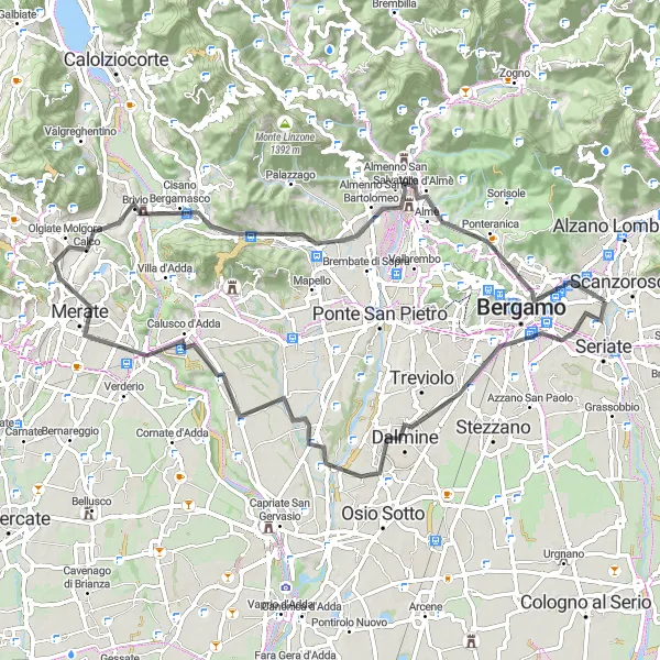 Map miniature of "Exploring the Hills of Lombardia" cycling inspiration in Lombardia, Italy. Generated by Tarmacs.app cycling route planner