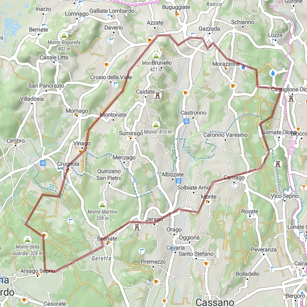 Miniatura della mappa di ispirazione al ciclismo "Gornate Olona - Brunello Short Ride" nella regione di Lombardia, Italy. Generata da Tarmacs.app, pianificatore di rotte ciclistiche