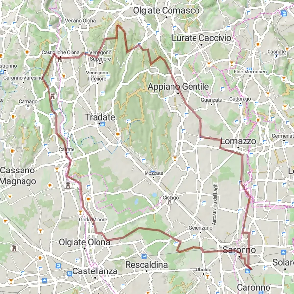 Map miniature of "Hidden Gems: Discovering Gorla Minore and Lonate Ceppino" cycling inspiration in Lombardia, Italy. Generated by Tarmacs.app cycling route planner
