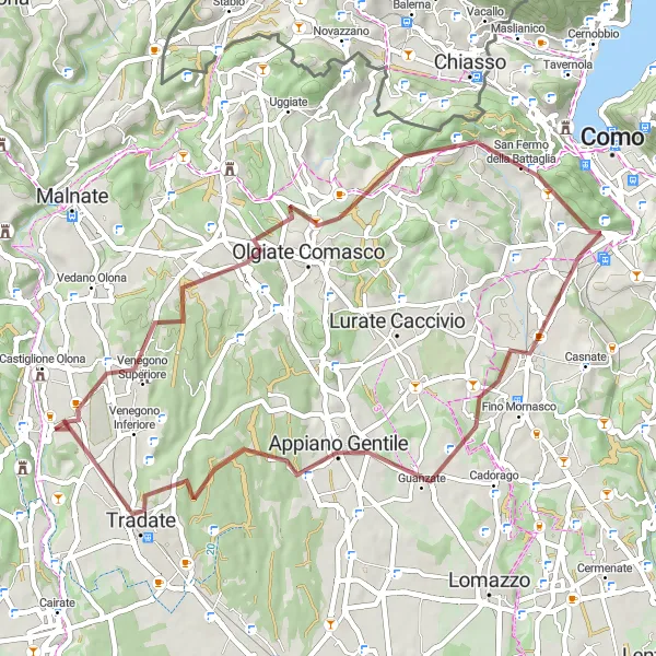 Miniaturní mapa "Scenic Gravel Cycling Loop" inspirace pro cyklisty v oblasti Lombardia, Italy. Vytvořeno pomocí plánovače tras Tarmacs.app