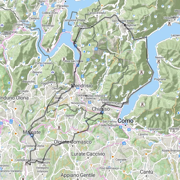 Miniatura mapy "Trasa rowerowa przez Gornate Olona - Brienno - Binago" - trasy rowerowej w Lombardia, Italy. Wygenerowane przez planer tras rowerowych Tarmacs.app