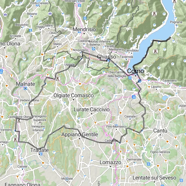 Miniatura della mappa di ispirazione al ciclismo "Gornate Olona - Sasso di Cavallasca Loop" nella regione di Lombardia, Italy. Generata da Tarmacs.app, pianificatore di rotte ciclistiche