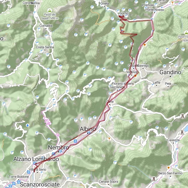 Miniatura della mappa di ispirazione al ciclismo "Gorno - Colle Petta Alternativo" nella regione di Lombardia, Italy. Generata da Tarmacs.app, pianificatore di rotte ciclistiche