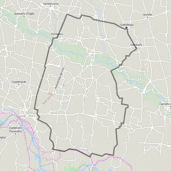 Karten-Miniaturansicht der Radinspiration "Rundfahrt von Gottolengo nach Ostiano, Derovere, Pontevico und Pavone del Mella" in Lombardia, Italy. Erstellt vom Tarmacs.app-Routenplaner für Radtouren