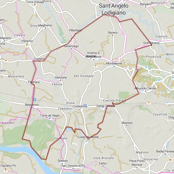 Miniatura mapy "Trasa Gravel Miradolo Terme - Porchirola" - trasy rowerowej w Lombardia, Italy. Wygenerowane przez planer tras rowerowych Tarmacs.app