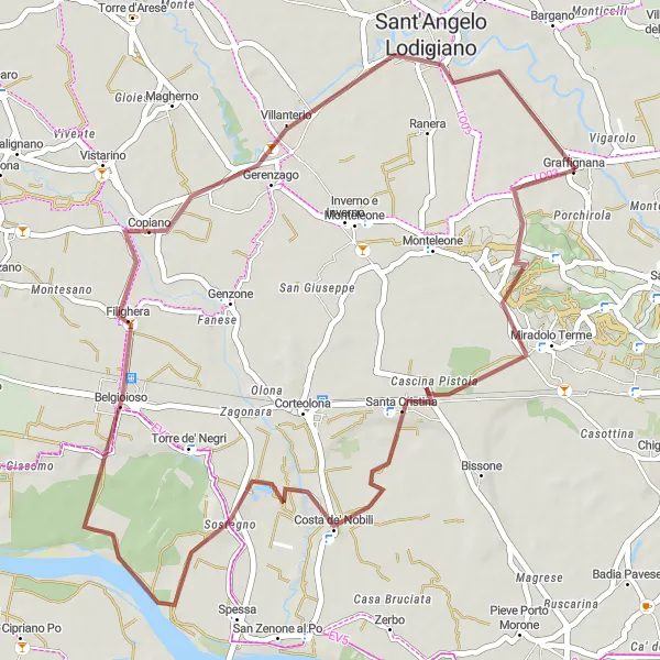 Mapa miniatúra "Gravelová cyklotrasa v Lombardii" cyklistická inšpirácia v Lombardia, Italy. Vygenerované cyklistickým plánovačom trás Tarmacs.app