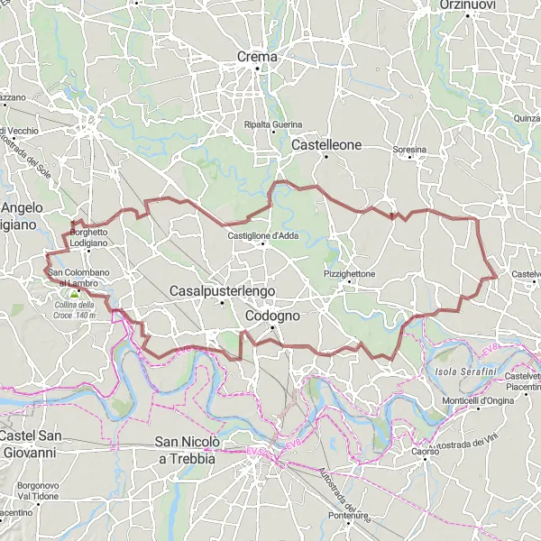 Miniatura della mappa di ispirazione al ciclismo "Rally dei Borghi Tacola in Gravel" nella regione di Lombardia, Italy. Generata da Tarmacs.app, pianificatore di rotte ciclistiche