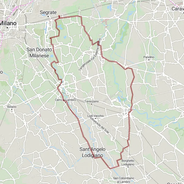 Miniatua del mapa de inspiración ciclista "Ruta de Grava por Cerro al Lambro" en Lombardia, Italy. Generado por Tarmacs.app planificador de rutas ciclistas