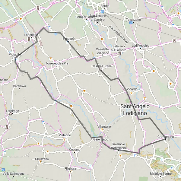 Miniatura della mappa di ispirazione al ciclismo "Tra borghi medievali e tradizioni contadine" nella regione di Lombardia, Italy. Generata da Tarmacs.app, pianificatore di rotte ciclistiche