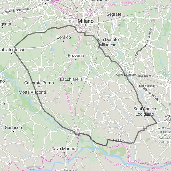 Zemljevid v pomanjšavi "Kolesarska pot okoli Graffignana" kolesarske inspiracije v Lombardia, Italy. Generirano z načrtovalcem kolesarskih poti Tarmacs.app