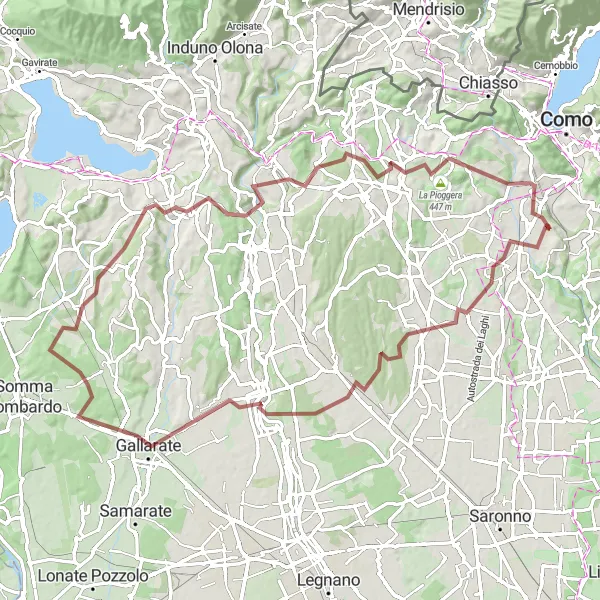 Miniature de la carte de l'inspiration cycliste "Randonnée Nature entre Veniano et Grandate" dans la Lombardia, Italy. Générée par le planificateur d'itinéraire cycliste Tarmacs.app