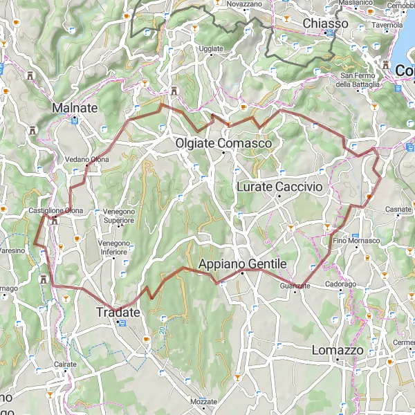 Miniatura della mappa di ispirazione al ciclismo "Alla scoperta dei tesori nascosti di Lombardia" nella regione di Lombardia, Italy. Generata da Tarmacs.app, pianificatore di rotte ciclistiche