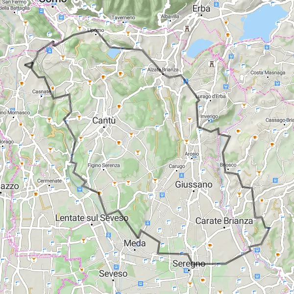 Miniatura della mappa di ispirazione al ciclismo "Le Colline Brianzole in Bicicletta" nella regione di Lombardia, Italy. Generata da Tarmacs.app, pianificatore di rotte ciclistiche