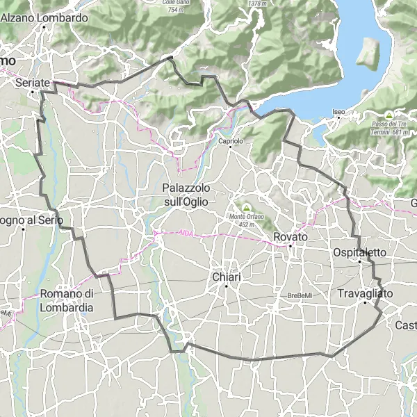 Miniatura della mappa di ispirazione al ciclismo "Ciclabile Cole Climb" nella regione di Lombardia, Italy. Generata da Tarmacs.app, pianificatore di rotte ciclistiche