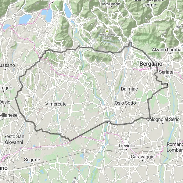 Miniatura mapy "Wyprawa szosowa z Grassobbio przez Pontirolo Nuovo, Monza i Triuggio" - trasy rowerowej w Lombardia, Italy. Wygenerowane przez planer tras rowerowych Tarmacs.app