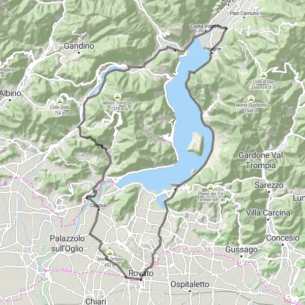 Miniaturekort af cykelinspirationen "Udfordrende cykelrute fra Gratacasolo til Pura" i Lombardia, Italy. Genereret af Tarmacs.app cykelruteplanlægger