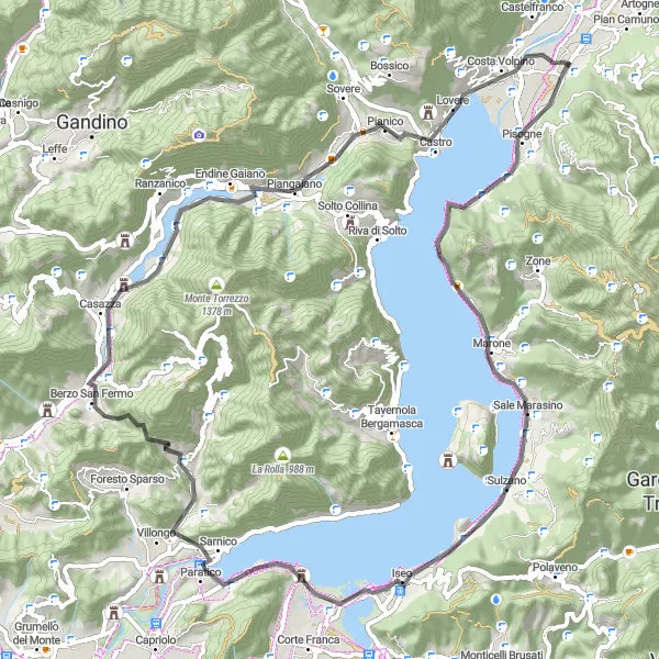 Kartminiatyr av "Lombardia Sjø- og fjellutsikt tur" sykkelinspirasjon i Lombardia, Italy. Generert av Tarmacs.app sykkelrutoplanlegger