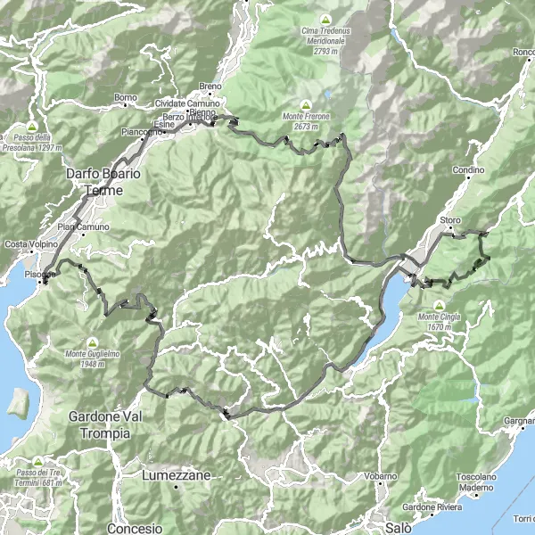 Kartminiatyr av "Gratacasolo til Bondone via Passo di Crocedomini" sykkelinspirasjon i Lombardia, Italy. Generert av Tarmacs.app sykkelrutoplanlegger